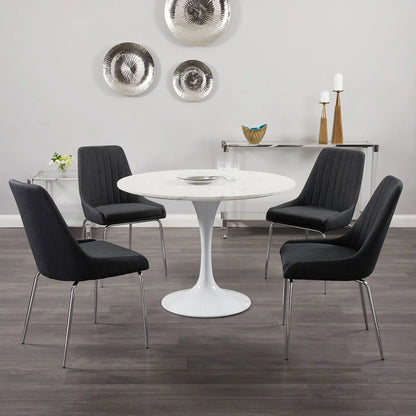 Kyros White Round Marble Dining Table with Sleek Modern Funnel Base