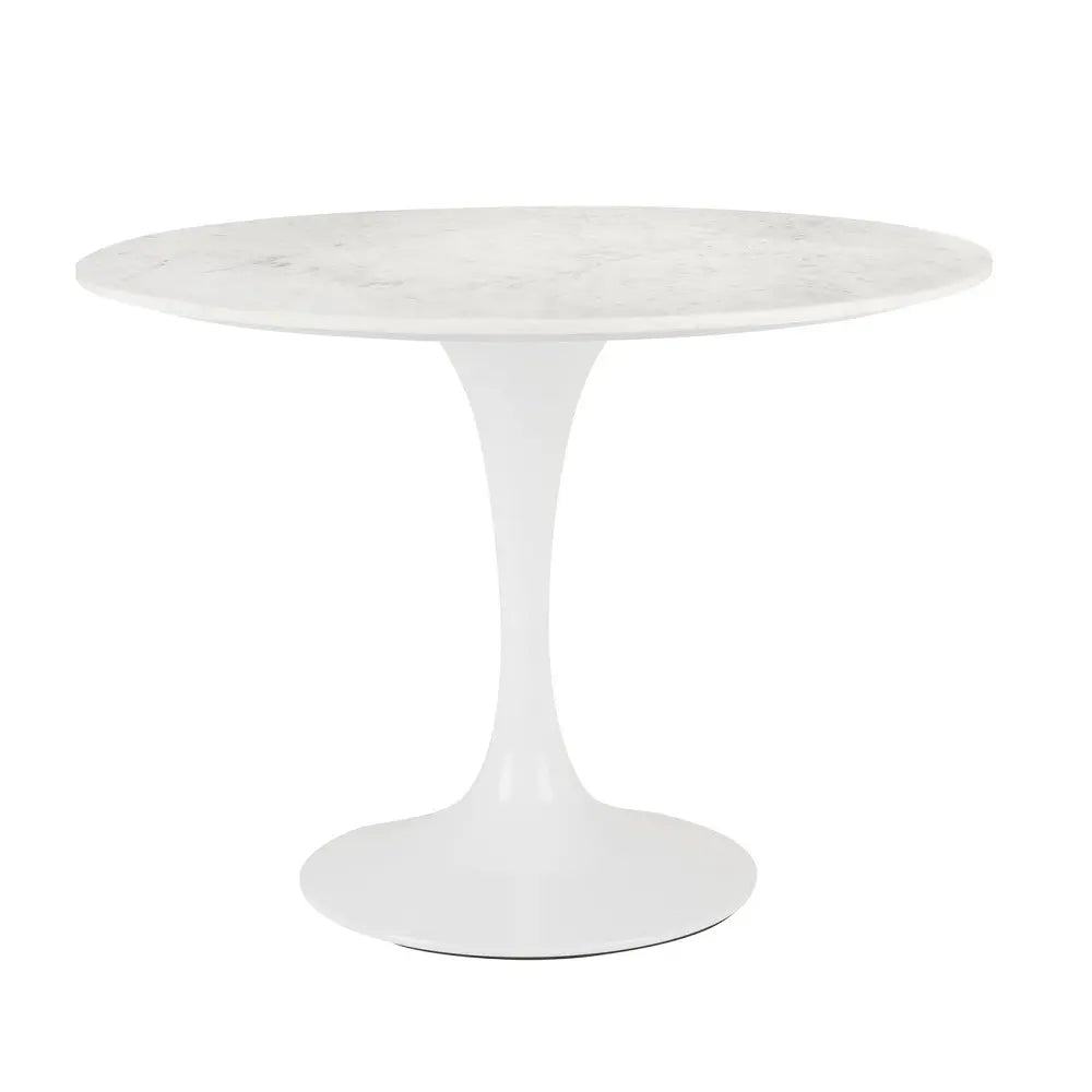 Kyros White Round Marble Dining Table with Sleek Modern Funnel Base