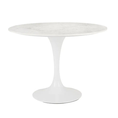 Kyros White Round Marble Dining Table with Sleek Modern Funnel Base