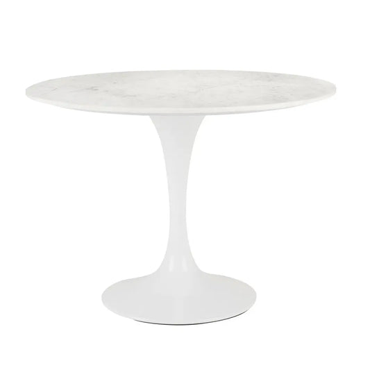 Kyros White Round Marble Dining Table with Sleek Modern Funnel Base