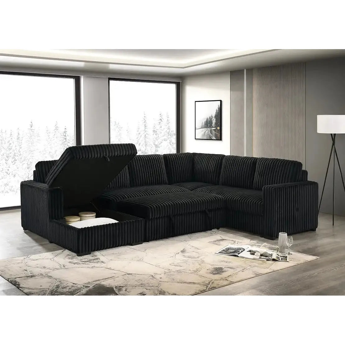 Black sectional sofa for modern living room 
