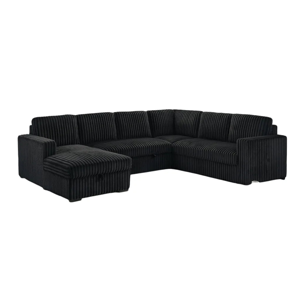 Black sectional sofa on a white background