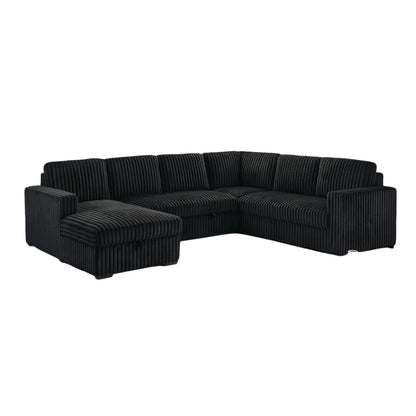 Black sectional sofa on a white background