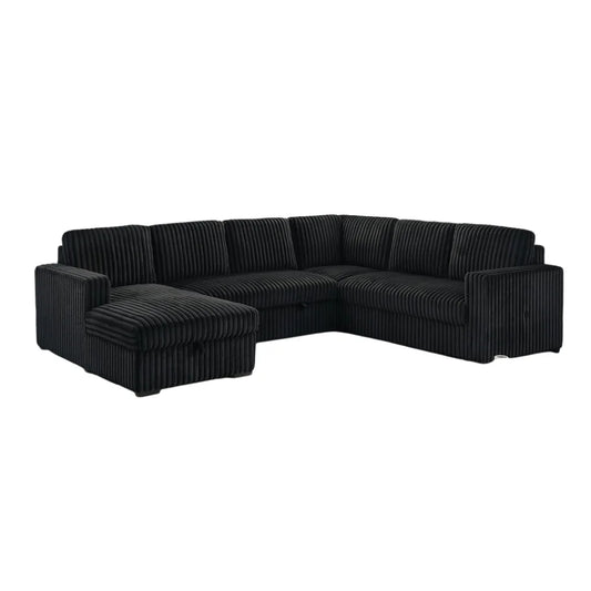 Black sectional sofa on a white background