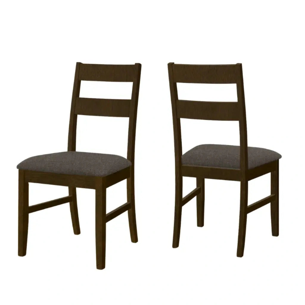 Brown Walnut Dining Chairs - 37"H Ladder-Back Fabric Seat - Set of 2