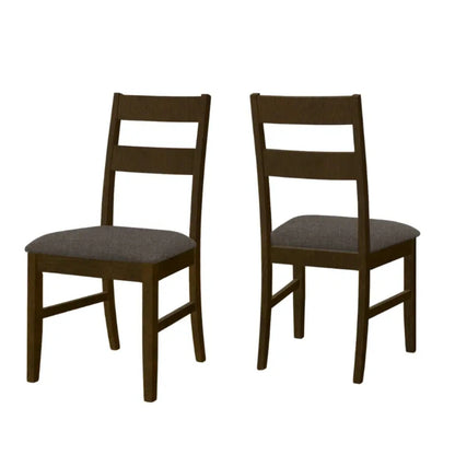 Brown Walnut Dining Chairs - 37"H Ladder-Back Fabric Seat - Set of 2