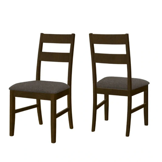 Brown Walnut Dining Chairs - 37"H Ladder-Back Fabric Seat - Set of 2