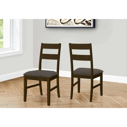 Brown Walnut Dining Chairs - 37"H Ladder-Back Fabric Seat - Set of 2