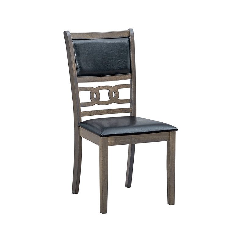 Wooden chair with black leather seats 