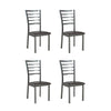 Four black dining metal chairs with cushioned seats 