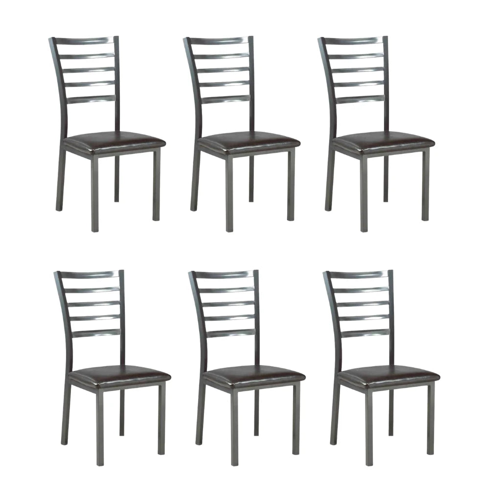 Set of six black PU dining chairs 