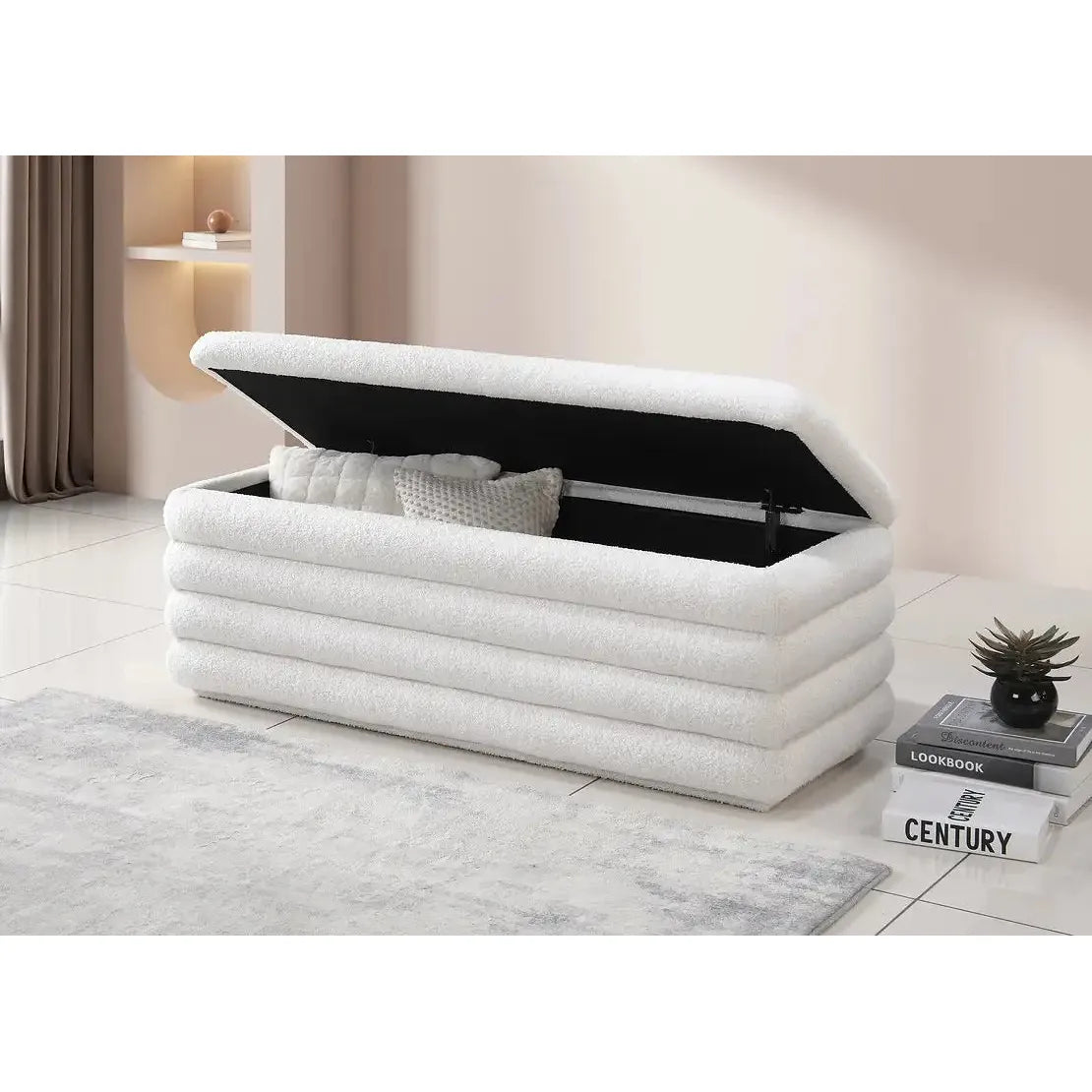 Storage Bench in White Teddy Fabric