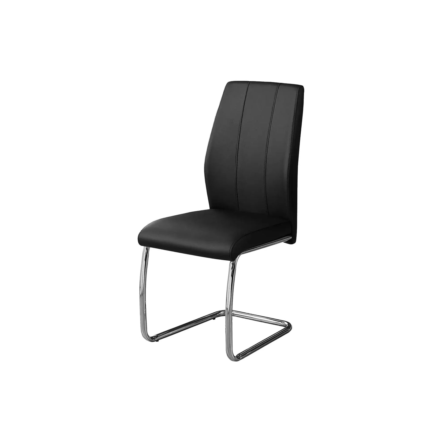Black Leather Look Dining Chair - U-Shaped Chrome Legs - 2pcs
