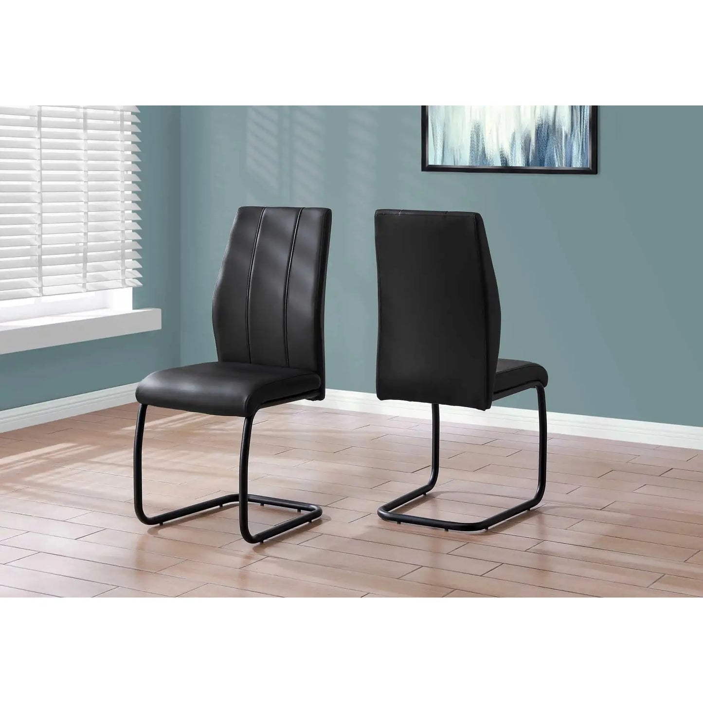Leather Look Dining Chair – Cushioned Seat - U-Shaped Legs - 2pcs