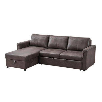 Right-Facing Brown leather sectional sofa Bed