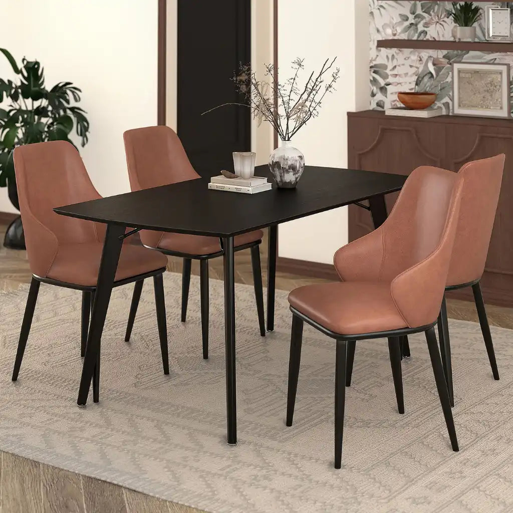 LeonKash 5pc Black Wood Dining Table Set – Modern Small Space
