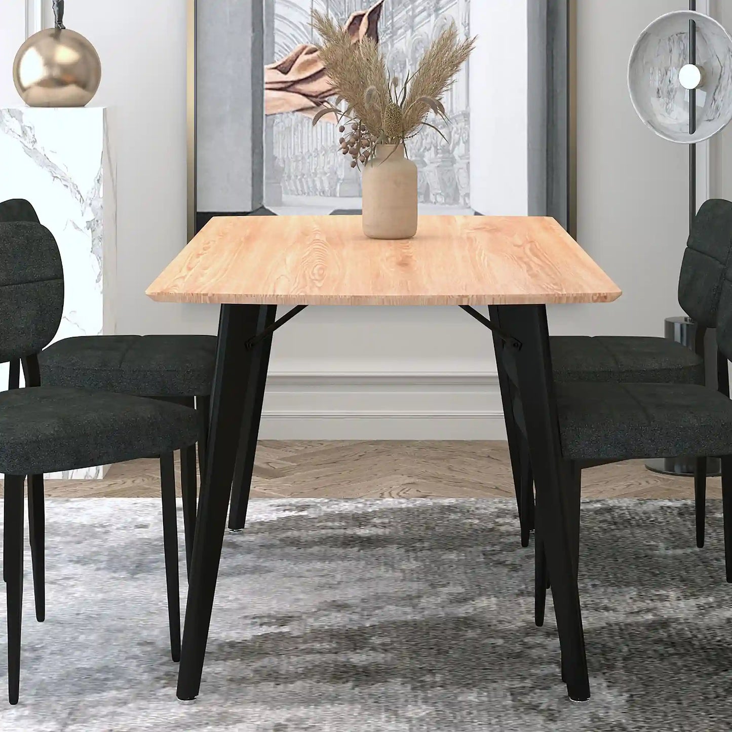 Leon Modern Wood Dining Table with Black Metal Legs