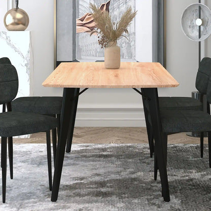 Leon Modern Wood Dining Table with Black Metal Legs