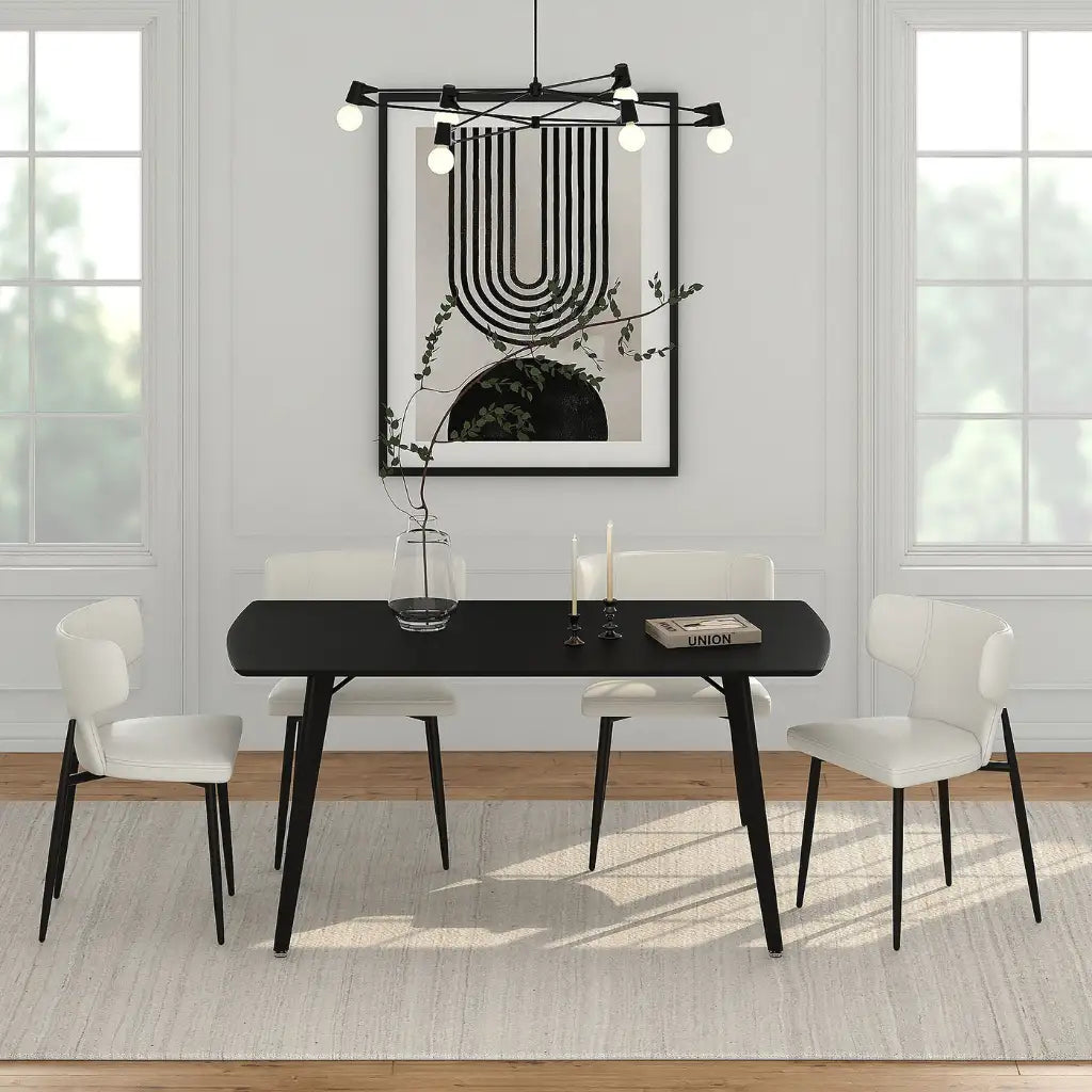 Leon/Olis 5pc Dining Set – Black Wood Table with Faux Leather Chairs