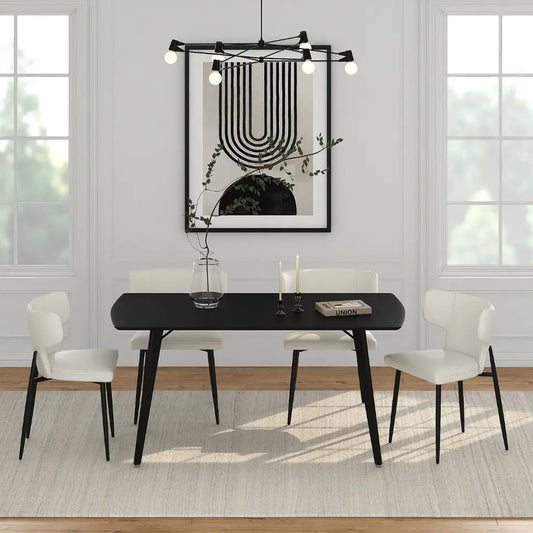 Leon/Olis 5pc Dining Set – Black Wood Table with Faux Leather Chairs