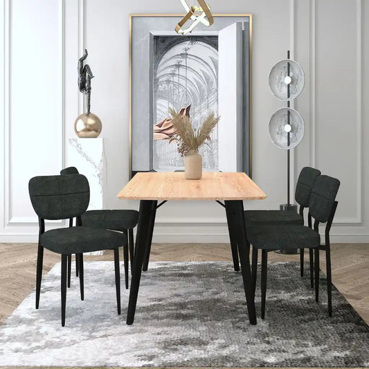 LeonZeke 5pc Modern Dining Set – Natural Wood Table & Charcoal Chairs