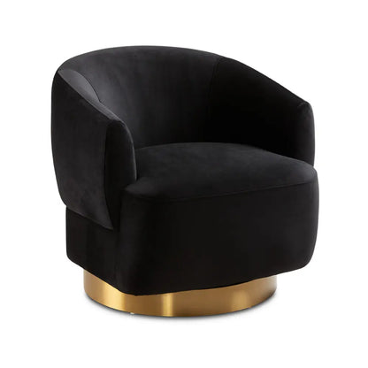 Liam Black Velvet Accent Chair With Customizable Matte Gold Base. For Living Room