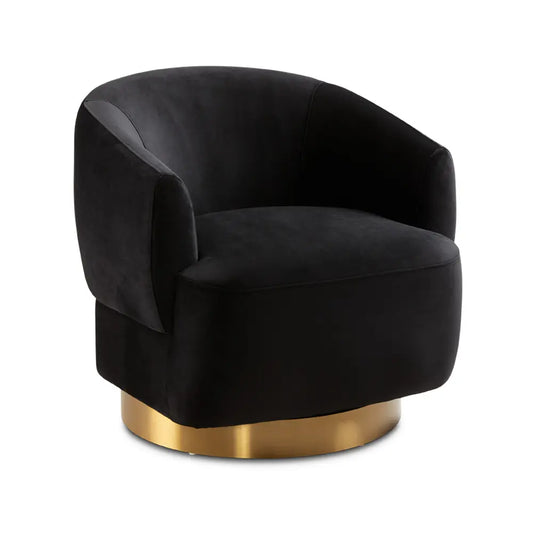 Liam Black Velvet Accent Chair With Customizable Matte Gold Base. For Living Room