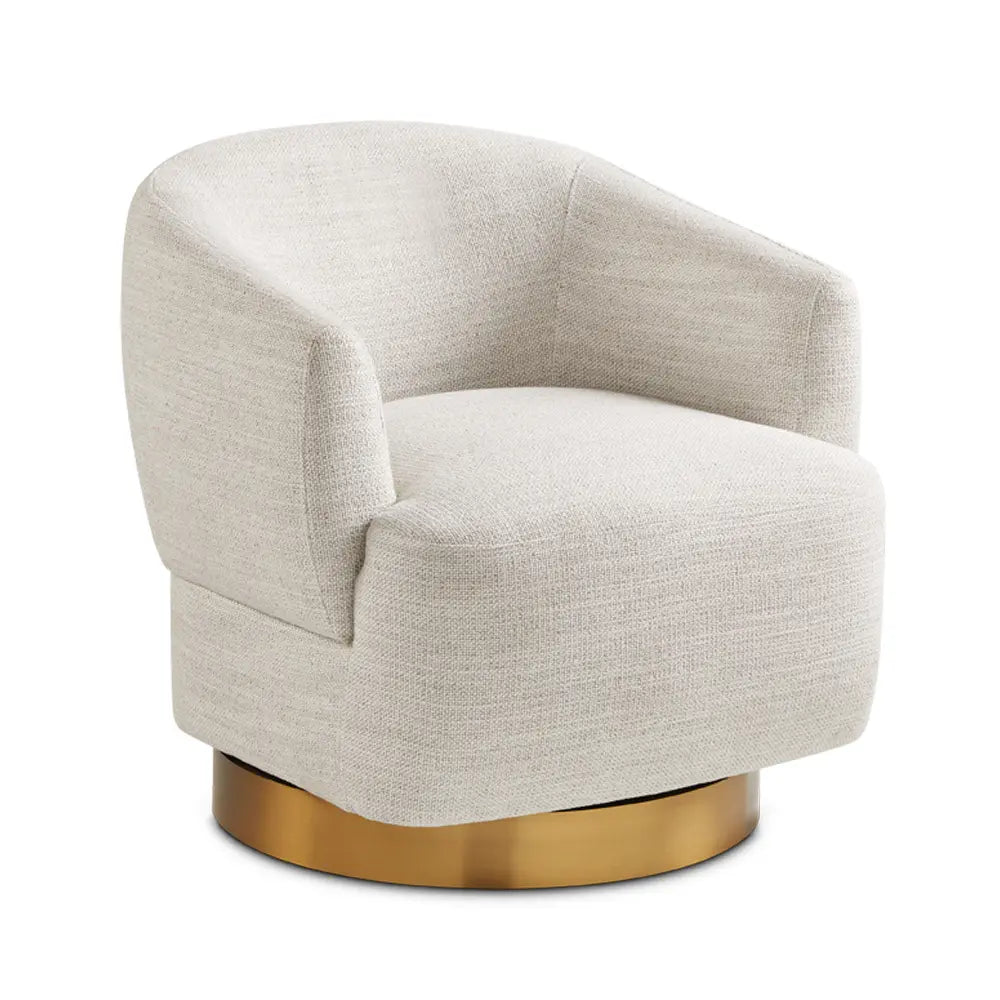 Liam Linen Fabric Accent Chair With  Gold Base & Custom Options, For Living Room
