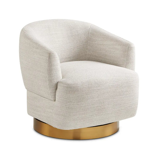 Liam Linen Fabric Accent Chair With  Gold Base & Custom Options, For Living Room
