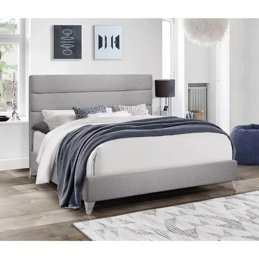 Light Grey King Bed with Tufted Headboard