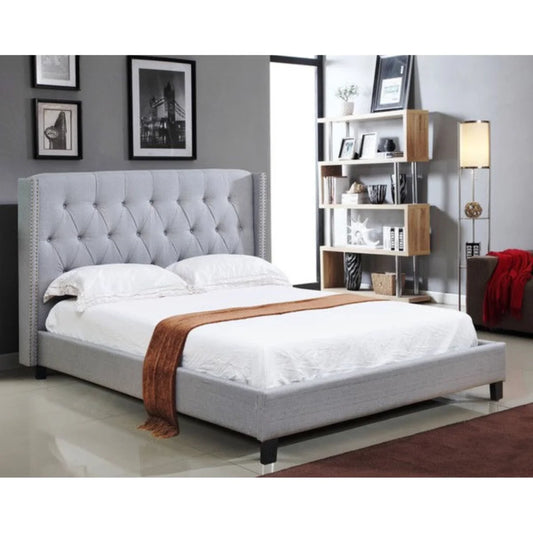  Light Grey Linen Queen Bed 