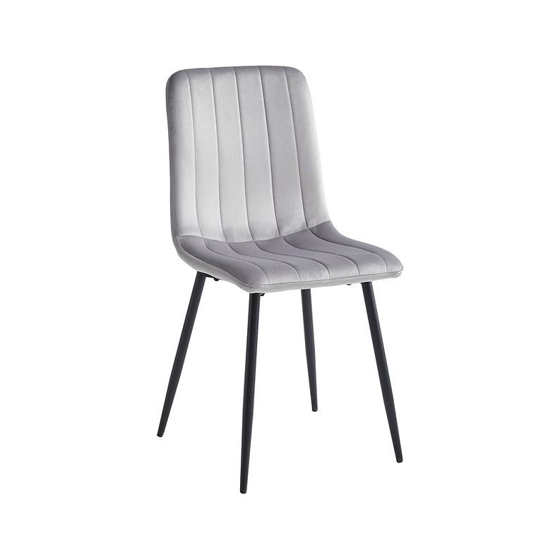 Light Grey upholstered dining chair with black legs 