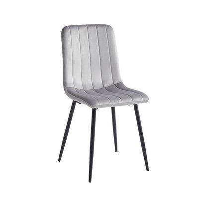Light Grey upholstered dining chair with black legs 