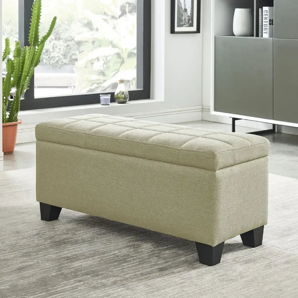 Lila Storage Ottoman Bench with Tufted Top in Beige or Grey