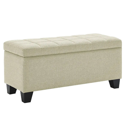 Lila Storage Ottoman Bench with Tufted Top in Beige or Grey