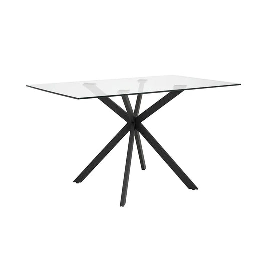 Lincoln Rectangular Glass Dining Table with Black Metal Frame