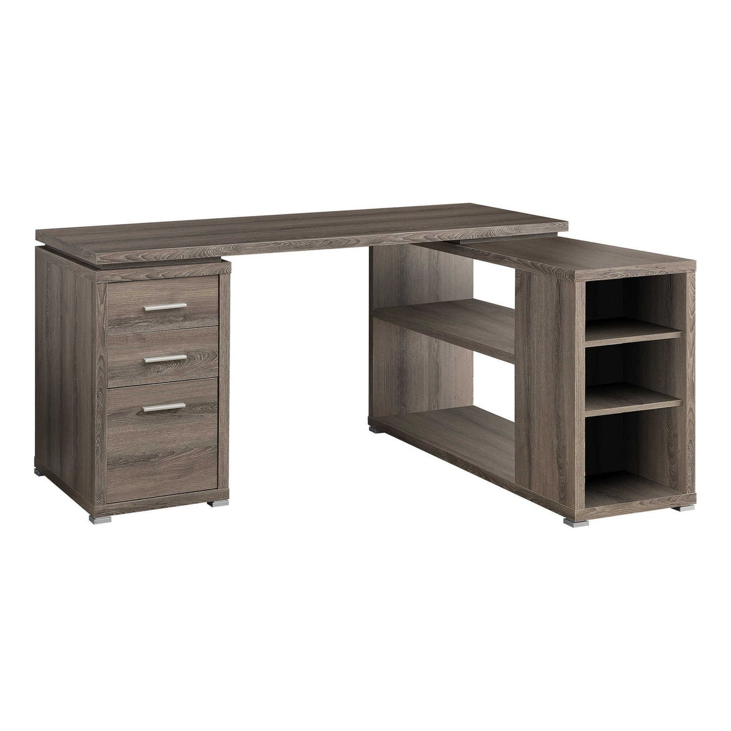 L-shaped  Computer Desk With Storage - Reversible Corner Office Desk in Dark Taupe