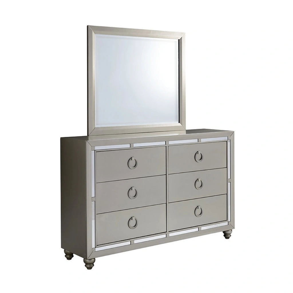 Silver color 6 drawer dresser with mirror 