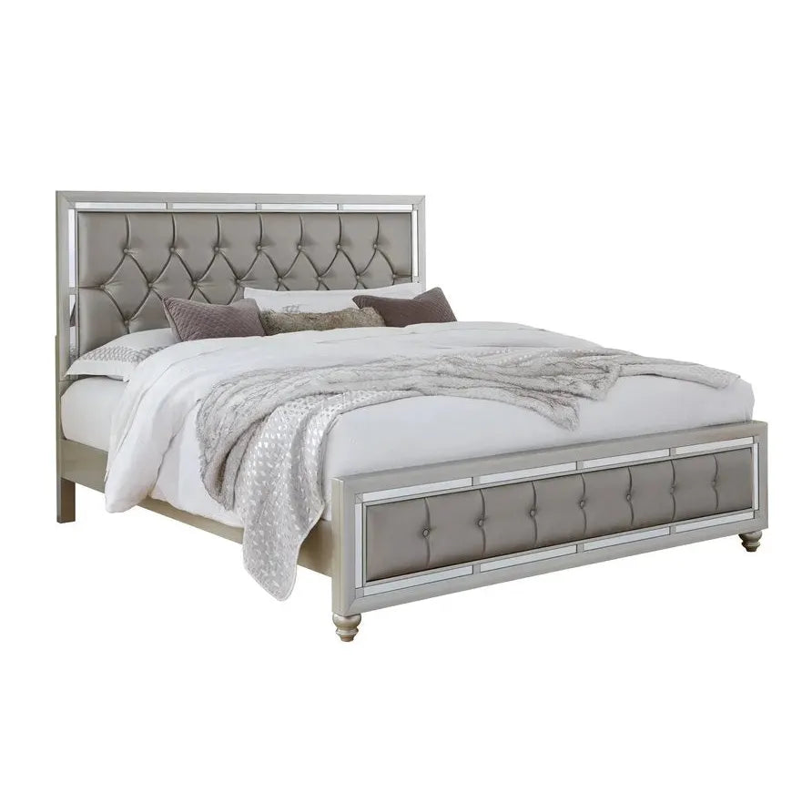 Silver bed frame with tufted headboard 