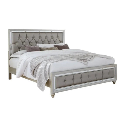 Silver bed frame with tufted headboard 
