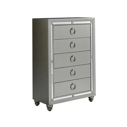 Silver mirrored storage chest with five drawers