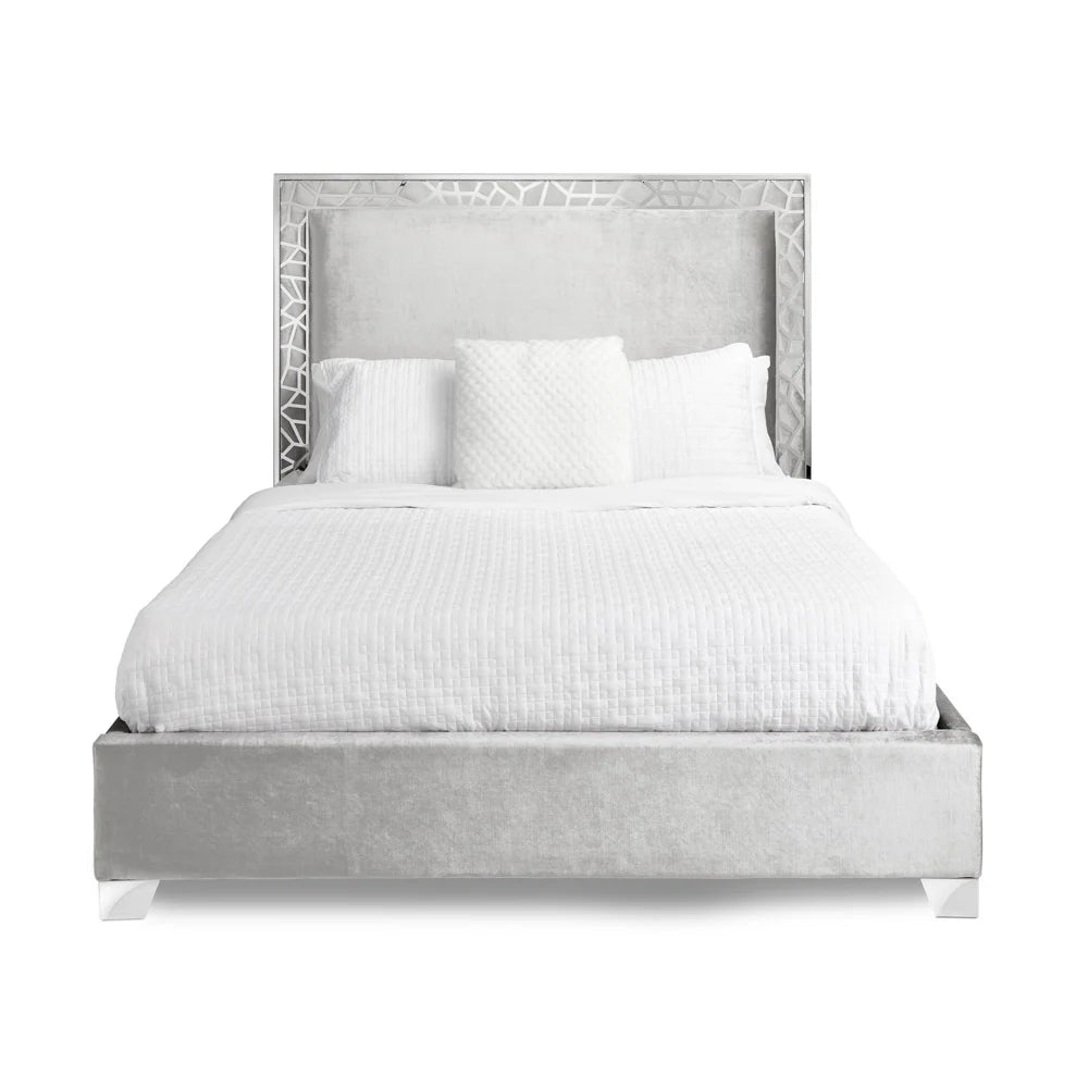 Wellington Velvet King Bed with Laser-Cut Headboard
