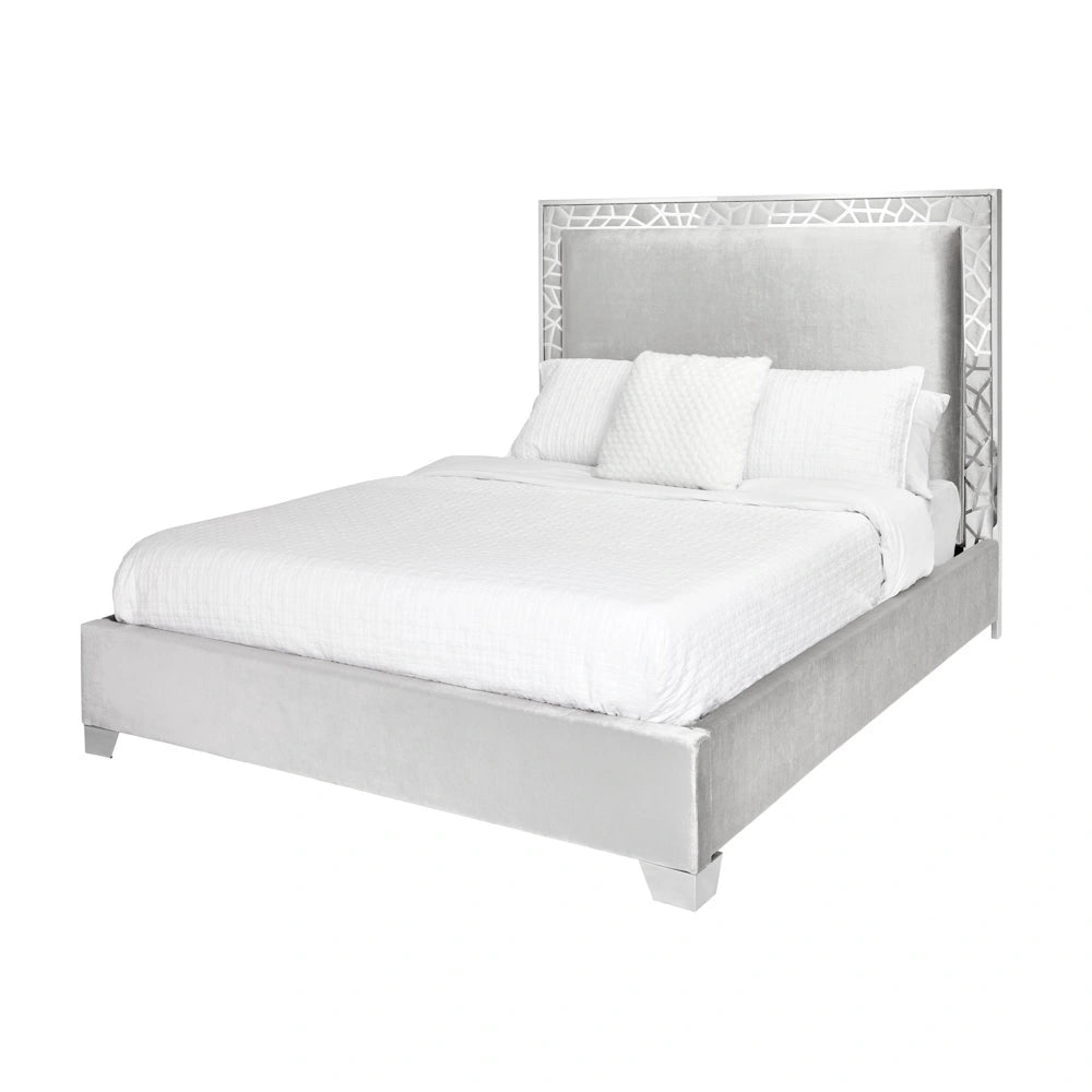Luxurious Wellington Velvet Queen Bed – Grey Upholstery