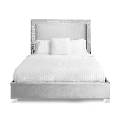 Luxurious Wellington Velvet Queen Bed – Grey Upholstery