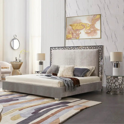 Luxurious Wellington Velvet Queen Bed – Grey Upholstery