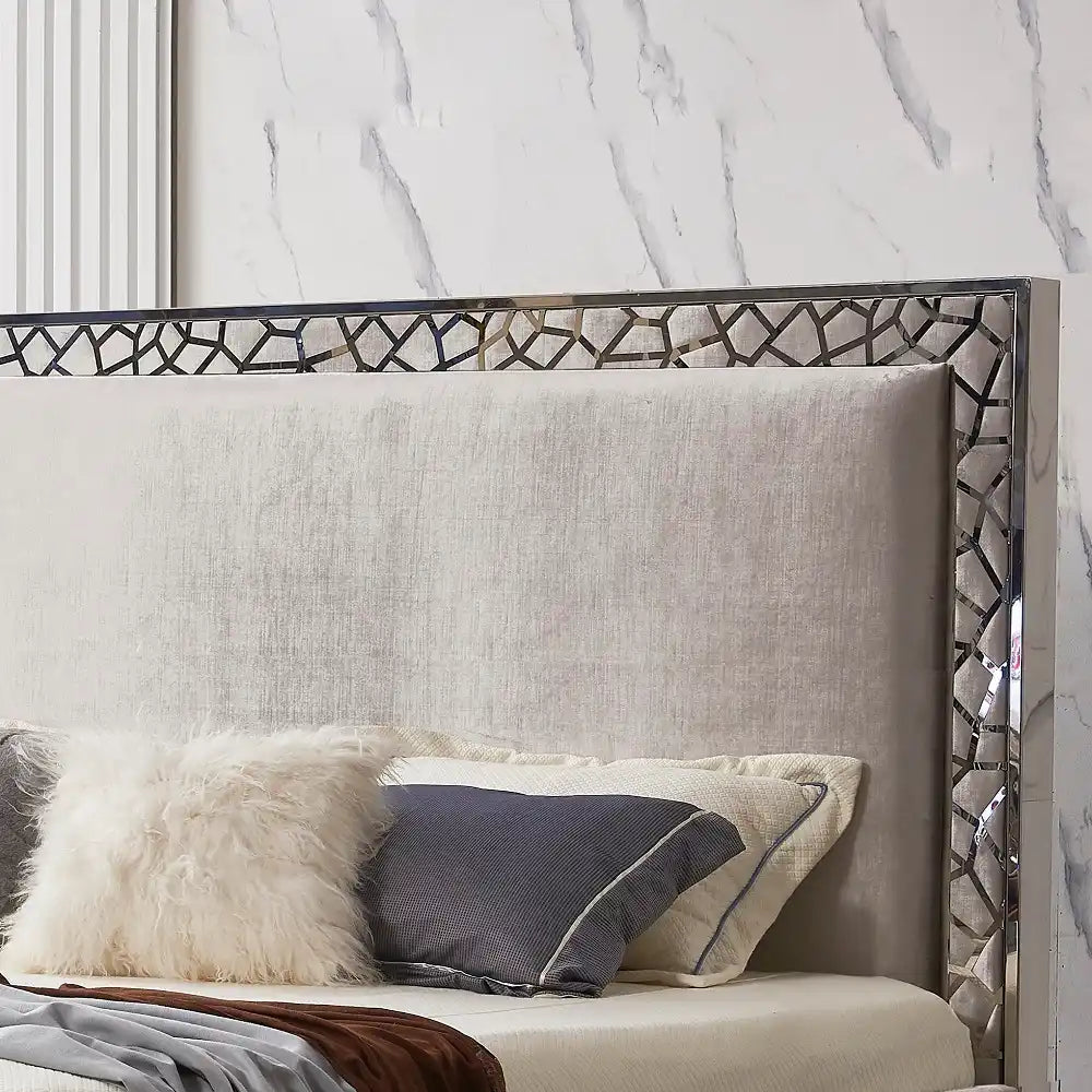 Luxurious Wellington Velvet Queen Bed – Grey Upholstery