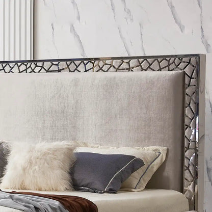 Luxurious Wellington Velvet Queen Bed – Grey Upholstery