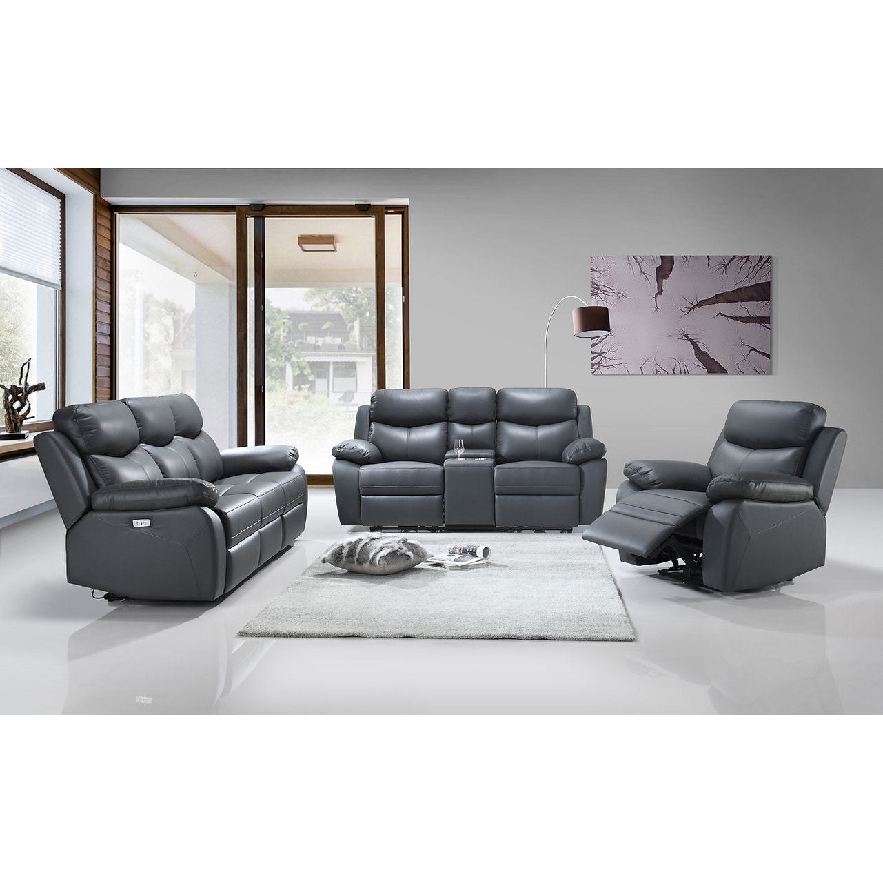 Gray reclining sofa set for modern living room 