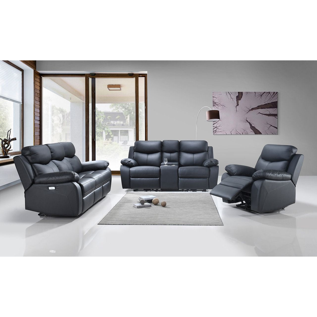 Gray reclining sofa set for modern living room 