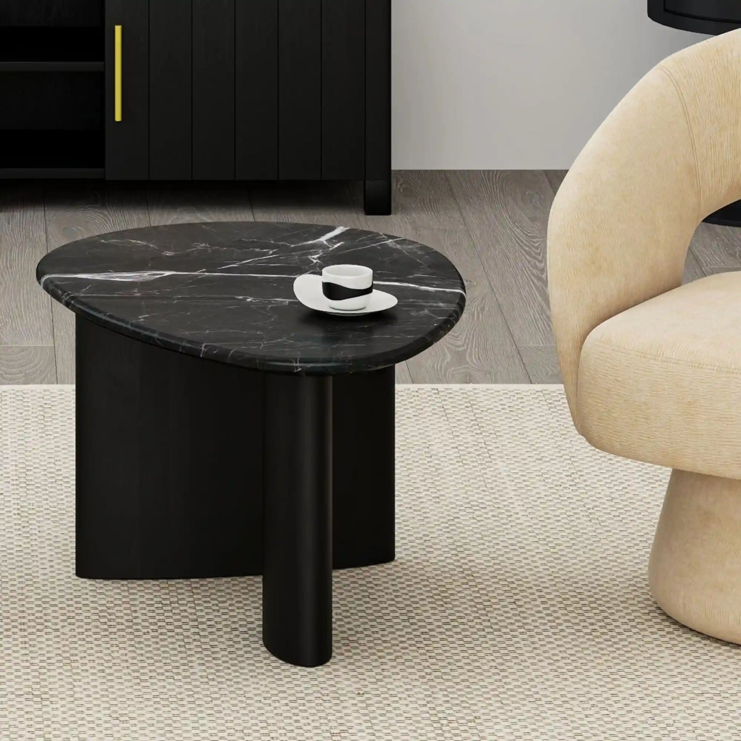Lyriq Black Marble Coffee Table With Teardrop Shape